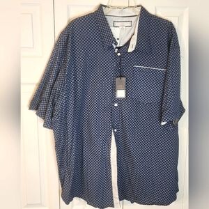 NWT PD&C Mens Button-down Short-sleeve Shirt 4X Navy Multi
